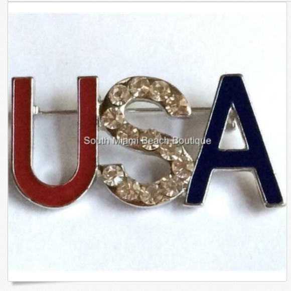 Silver USA Flag Pin Brooch Crystal Patriotic US - Picture 5 of 8